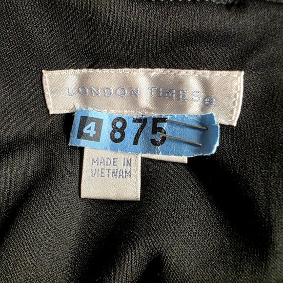 London Times Black and Grey Houndstooth Plaid Cap Sleeve Midi Dress Size 8 - Picture 12 of 13